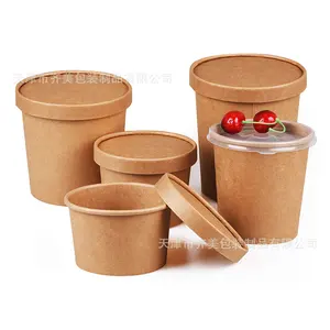 Soup And Frozen Dessert Ice Cream Container With Vented Flat Lid 12oz Take Out Cup With Lid For Soup And Ice Cream