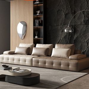 Sofá Lawrence de Cuero Genuino, Piel de Vacuno de Primera Calidad, Línea Recta, Moderno, Tres Plazas, para Sala de Estar - Product Image 1