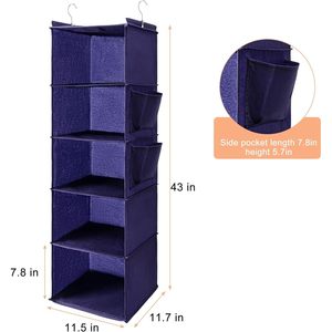 Hanging Closet Organizer 5 Tier With 2 Side Pockets Foldable Storage Shelf For Bedroom Purple - Product Image 2