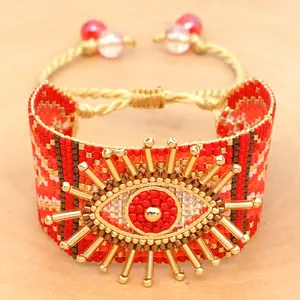 Jingcan-pulsera de ojo ancho para mujer, joyería turca, cuentas de semilla Miyuki tejidas a mano