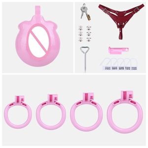 Pink Clitoris Shaped Penis Cages Resin Male Chastity Device With Strapon Belt Hollow Urethral Cock <b>Locking</b> 4size Ring Restraints - Product Image 5