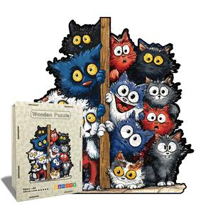 Nouveau puzzle en bois sur le thème du chat, puzzle <span class=keywords><strong>de</strong></span> dessin animé à faire soi-même, forme irrégulière, cadeau <span class=keywords><strong>de</strong></span> casse-tête, jeu anti-stress - Product Image 1