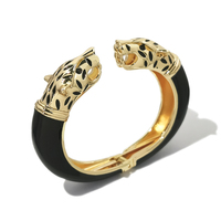 Bracelet manchette ouvert tendance à double tête de léopard émaillée, accessoire de mode animalier, best-seller transfrontalier