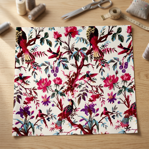 Lucky Handicraft Velvet Upholstery Plush Soft Fabric with Discharge Printed Indian Bird Design - Product Image 3
