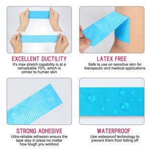 Bande <span class=keywords><strong>de</strong></span> kinésiologie <span class=keywords><strong>de</strong></span> 16,4 pieds, bande sportive imperméable pour le soutien, bande musculaire élastique en coton - Product Image 3