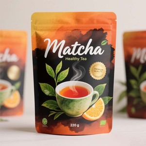 Sachet Doypack refermable en plastique PE de qualité alimentaire avec fermeture éclair pour l'emballage de poudre de thé vert - Product Image 2