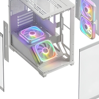 Boîtier d'ordinateur de jeu M-ATX blanc TDD1501, châssis de tour moyen avec panneau latéral en verre trempé, refroidissement par ventilateur RGB