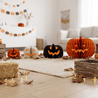 Rainbowbear Lot de 4 décorations en papier nid d'abeille pour Halloween, combinaison créative de citrouilles 3D effrayantes, écologiques, réutilisables, magnétiques, pour fête d'automne