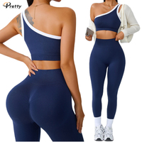 Ensemble élégant 2 pièces sans couture pour femme : soutien-gorge de yoga épaules dénudées et pantalon slim – Tenue de sport extensible pour gym et fitness