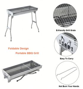 Barbecue portable pliable au charbon de bois, grill à shish kebab en acier inoxydable pour le camping en plein air - Product Image 4