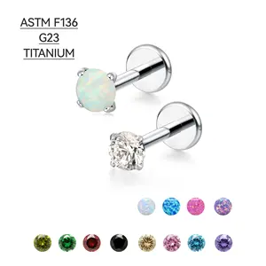 titanium body piercing jewelry pure jewellery cz opal labret helix cartilage flat back earrings