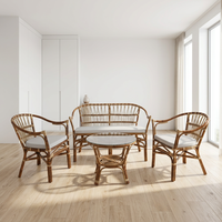 Ensemble de salon classique en rotin Flandeo, table basse et chaises, design pour appartement, matériau en bois durable, hôtels, villas