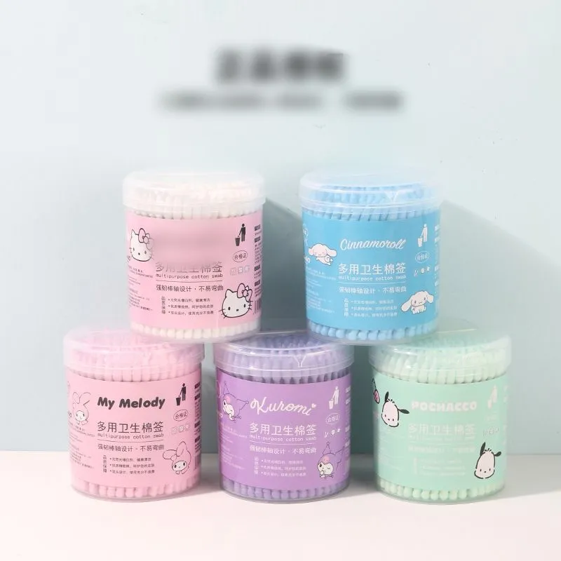 180 علبة من قطع الأذن المتنظفة من Ruunjoy MINISOS Sanrios فاخرة تمتص درجة ملمس عالية Qtips Kuromi Cinnamoroll جودة عالية مزيل ماكياج