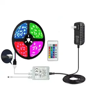 RGB lampu Strip 12v 24v 5050 perubahan warna-warni 5m 10m 50 m lampu Strip Led kontrol Bluetooth untuk lampu latar layar Desktop TV