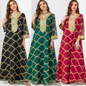 Hot selling Factory direct sales Middle East Muslim Women's Embroidery abaya Dubai Muslim Temperament Mesh Dress