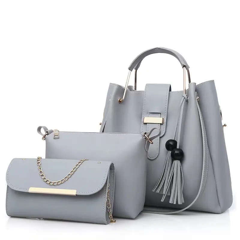 luxury handbags wallets quilted handbag cheap designer bags women gray leather bag 3pcs