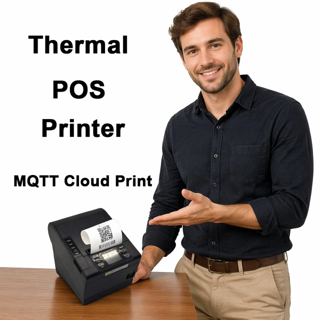 MQTT Cloud Printer with Auto Cutter 80mm Thermal Receipt Barcode Printer for Small Business Wireless Bluetooth USB LAN
