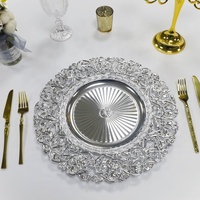 Nouvelles Assiettes de Présentation Rondes de 13 Pouces Style Européen pour Mariage Fête, Décoration de Table, Dorées Argentées à Motif Floral en Plastique