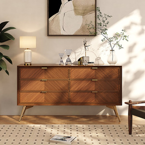 Cómoda de seis cajones estilo vintage, gabinete de almacenamiento de madera maciza para dormitorio, sala de estar, diseño moderno - Product Image 1