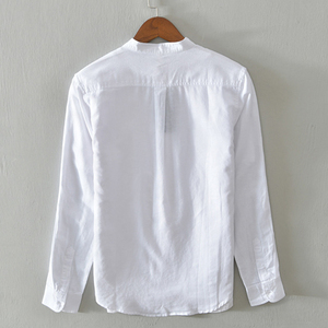 Camisa de Manga Larga con Cuello Alto para Hombre, 100% Algodón, Otoño, Alta Calidad, Transpirable, Formal e Informal, Color Blanco - Product Image 4