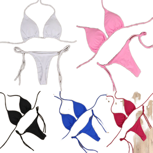 Traje de baño ligero de exportación transfronteriza de estilo americano australiano Bikini de Color puro Sexy Correa multicolor Logo cintura <span class=keywords><strong>XS</strong></span> Split sólido - Product Image 5