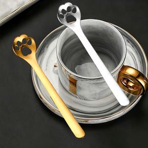 Cuillère à café en acier inoxydable creuse en forme de patte de chat, cuillère à dessert, cuillère à glace pour cadeau d'affaires, mariage, restaurant - Product Image 1