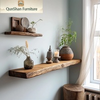 Étagère flottante rétro en bois massif à bords naturels |   Meuble de rangement mural pour salon, cuisine, chambre et chevet
