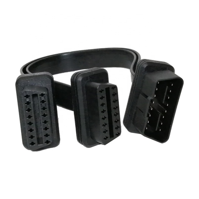 OBD2 OBD II 16Pin Male to Dual Female Connector Y Splitter Flat Ribbon Extension Adapter Cable