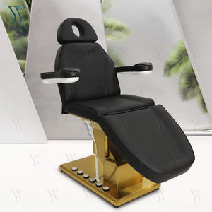 Mesas y camas elevadoras de masaje para terapia de spa facial eléctrica con base dorada de lujo, cama reclinable para pestañas con control de pie - Product Image 1