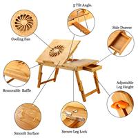 Combohome Plateau de lit pour ordinateur portable grande taille, table de lit réglable en bambou avec ventilateur USB, plateau de lit pliable avec tiroir pour ordinateur