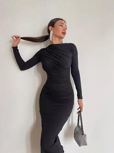 2025 printemps automne femmes élégante longue robe de hanche nouvelle européenne américaine pour <span class=keywords><strong>Amazon</strong></span> transfrontalière mince haut sens couleur unie - Product Image 6