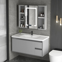 Meuble de salle de bain mural en aluminium spatial durable à prix réduit avec lavabo en céramique