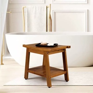Tabouret de douche en teck 50,8x35,5x45,7 cm avec étagère de rangement double couche pour salle de bain - Product Image 3