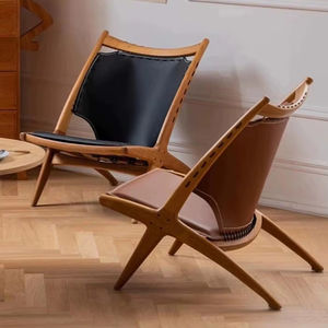 Poltrona Nordica in Pelle con Seduta Singola e Struttura in Legno Massello per Sala da Pranzo, Esterni, Camera da Letto, Hotel, Cucina, Soggiorno - Product Image 1