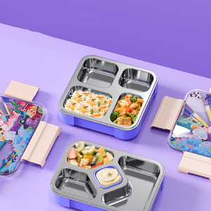 Fiambrera de acero inoxidable con dibujos animados para niños, bonito contenedor de comida Bento con compartimentos, almacenamiento de comidas escolares - Product Image 5