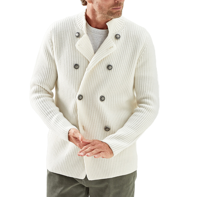 OEM Men Winter Breathable Anti-Wrinkle Cotton/Wool Knitwear Custom Fleece Crochet Knitted Turn-down Collar Cardigan Sweater
