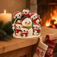 Figurine de Noël en résine Bonhomme de neige Pingouin avec écharpe et carotte, style Kawaii, pour centre de table, bureau, cheminée, décoration de fêtes d'hiver