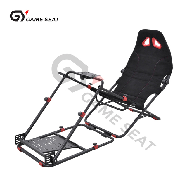 GY070 Wholesale DIY Foldable Racing Simulator Seat Red Black Gaming Chair Driving Game Pedal Bracket with Steering Wheel Display