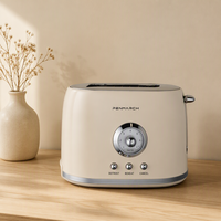 Pemanggang Roti Pintar Kontrol Sentuh 2 Irisan Desain Retro dengan Layar Berwarna Pemanggang Roti Stainless Steel dengan 6 Jenis Roti