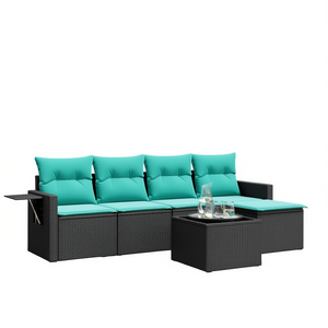 Set di divani da giardino in polyrattan nero da 6 pezzi con cuscini, mobili da giardino, posti a sedere all'aperto - Product Image 1