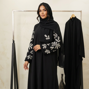Abaya de mariage en polyester évasée faite à la main, style turc, col en V, motif floral, longueur ras du sol, manches longues, best-seller pour femmes de Dubaï - Product Image 1