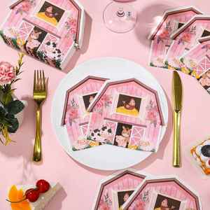 Animal Themed Decor <b>Disposable</b> Pink Barnyard Paper <b>Plates</b> for Birthday Party 10x10 in - Product Image 4