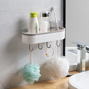 Yimei Hair Dryer Holder Wall Mounted <b>Storage</b> <b>Rack</b> Grey Rectangular Bathroom Organizer With Hook For Shampoo Bottle And Loofah - Product Image 4