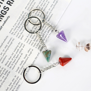 Quartz Amethyst Keychain <b>Rings</b> Witchcraft Natural Stone Cone Faceted Crystal Pendulum for Beginners Balancing Chakra Healing - Product Image 3