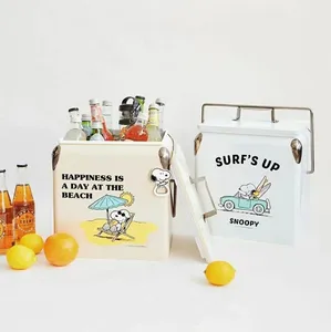Nevera Vintage de Cocina de 13 Litros, Enfriador Retro de Metal en Blanco, Mantiene la Comida y las Bebidas Frías Durante 48 Horas, Nevera Portátil de 14 Cuartos - Product Image 1