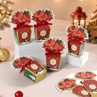 Boîte cadeau décorative de Noël Amaryllis avec ruban et nœud, carton blanc, emballage cadeau de Noël, stock de 10 pièces par paquet
