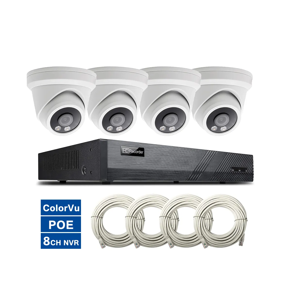8 ch hd nvr poe kit cctv 4 full color 5mp colorvu dome ip cameras poe system outdoor security h.265 Record Video Audio 24/7