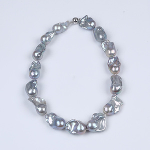Ingrosso 925 argento catenaccio enorme grigio perla d'acqua dolce <span class=keywords><strong>collana</strong></span> barocca - Product Image 1