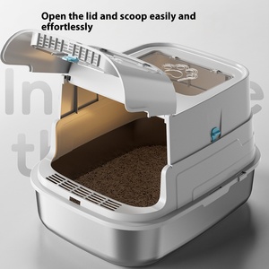 Caja de arena para gatos de acero inoxidable, control de olores, bandeja de Metal cerrada grande, fácil de limpiar, PP, limpieza de mascotas, entrada frontal, salida superior de plástico - Product Image 3