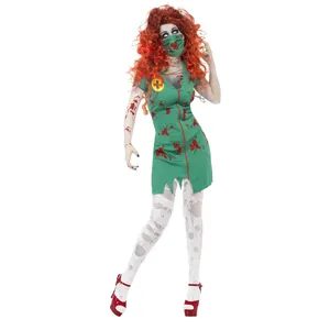 Vestito da infermiera zombie verde per adulti di Halloween HCAD-028
